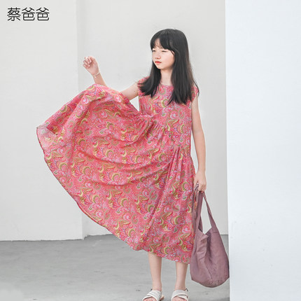 蔡爸爸童装2026文艺复古无袖连衣裙夏装女大童裙子薄款度假风751