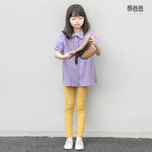 女童紫色短袖 大童女孩娃娃领上衣851 衬衫 夏装 150 新款 蔡爸爸童装