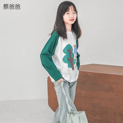 插肩t恤男女卡通长袖百搭打底衫