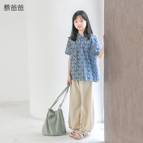 夏装女大童阔腿裤米白色休闲长裤