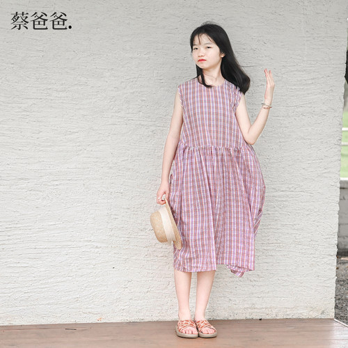 夏装轻薄背心裙女全棉格子连衣裙