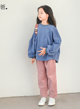 蔡爸爸童装文艺春秋长裤大童少女粉色裤子松紧腰小脚裤1162+1265