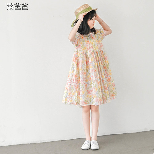 蔡爸爸夏装小清新全棉碎花连衣裙
