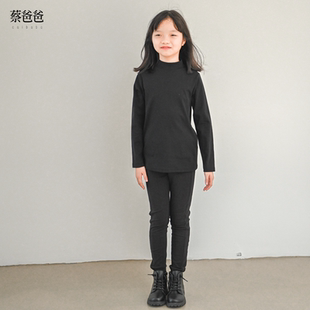 男童A23 蔡爸爸童装 女大童半高领厚实T恤打底衫 上衣秋冬装 015 长袖