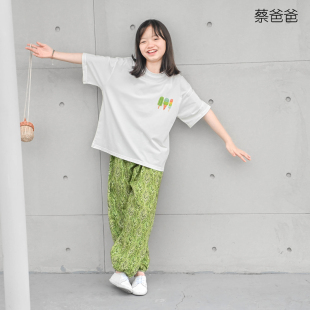 蔡爸爸夏装 t恤 大童女孩洋气卡通冰棒宽松上衣服659 510 白色短袖