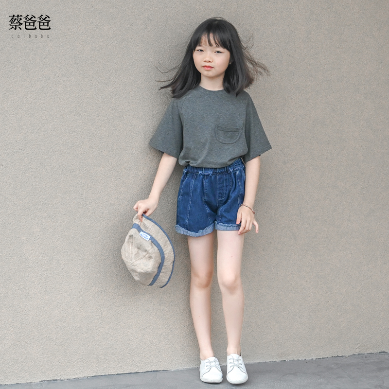 圆领短袖灰色t恤小口袋纯色上衣