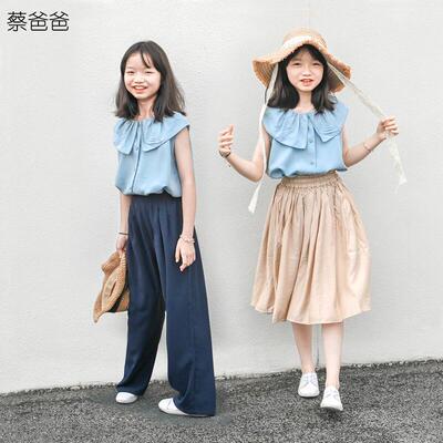 蔡爸爸夏装天丝麻衬衫花边领背心