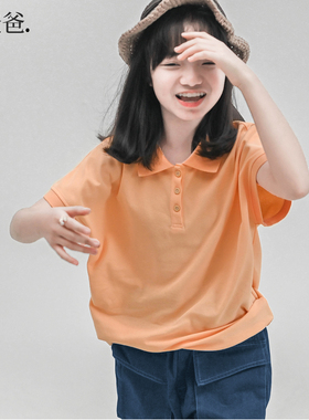 蔡爸爸童装桔色短袖t恤新品夏季小个子女装休闲装POLO衫653+717