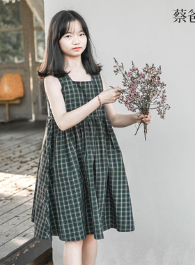 蔡爸爸童装日系背心裙新款夏装小个子女装绿色连衣裙文艺裙子898