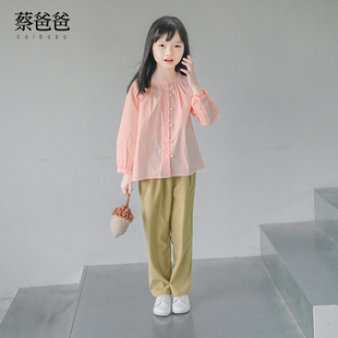 百搭长裤 蔡爸爸童装 男女中大童休闲裤 绿色长裤 子卡其1312 春秋款