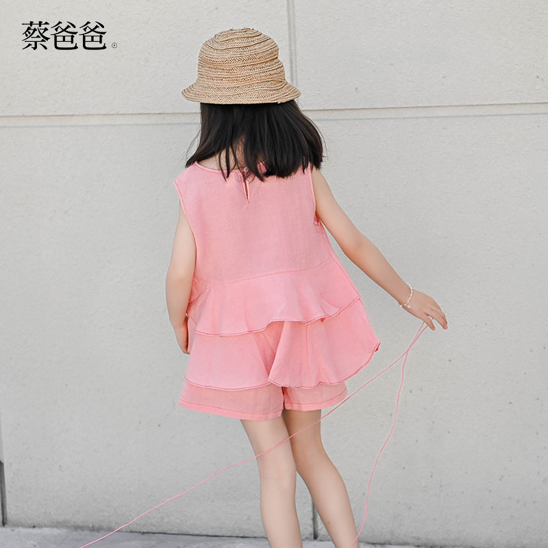 蔡爸爸童装 2026夏季粉色套装 女童背心两件套装 中童旅行981+810