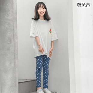 子夏装 蔡爸爸童装 蓝色波点小腿裤 女童潮酷穿搭防蚊紧身裤 921 381