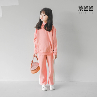 蔡爸爸童装粉色运动百搭卫衣卫裤女童套装中大儿童休闲装1202+503