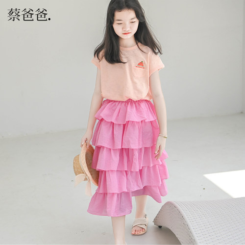 蔡爸爸童装粉色背心t恤新品夏季