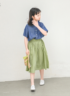 蔡爸爸小清新童装绿色裙子新款夏装女大童薄款冰爽半身裙1273+935