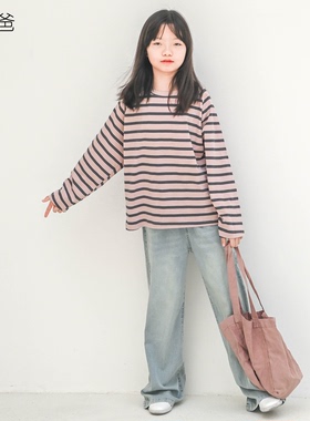 蔡爸爸童装百搭长袖t恤新款春装中大童条纹上衣男女童887+672+603