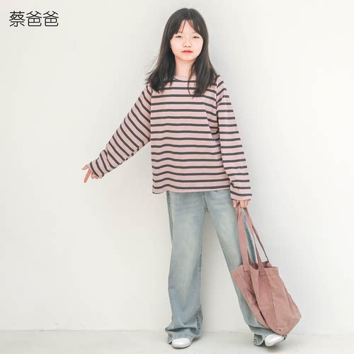 长袖t恤秋装大童条纹上衣男女童