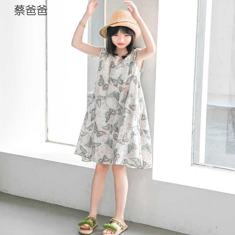 蔡爸爸童装 2025新款夏装背心裙子 女大童纯棉蝴蝶无袖连衣裙615