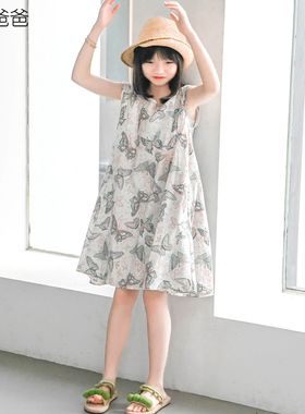 蔡爸爸童装 2026新款夏装背心裙子 女大童纯棉蝴蝶无袖连衣裙615