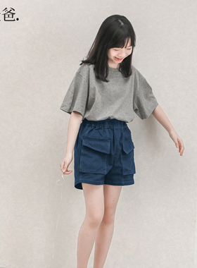 蔡爸爸原创童装蓝色牛仔短裤新品夏季小个子女装宽松百搭682+717
