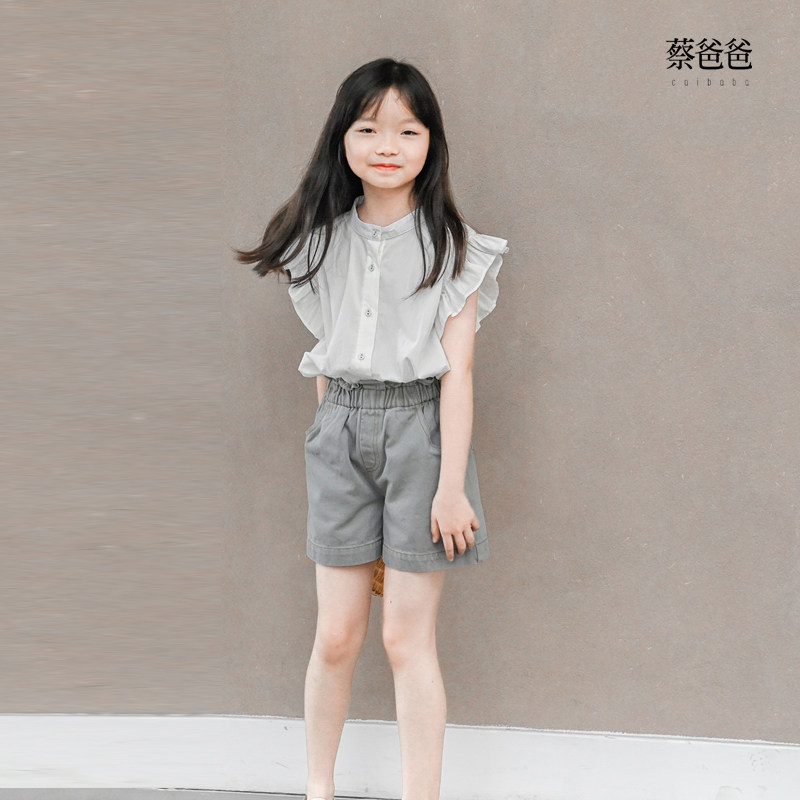 蔡爸爸原创童装 百搭花边牛仔裤子新款夏装女大童灰色短裤580+928