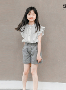 蔡爸爸原创童装 百搭花边牛仔裤子新款夏装女大童灰色短裤580+928