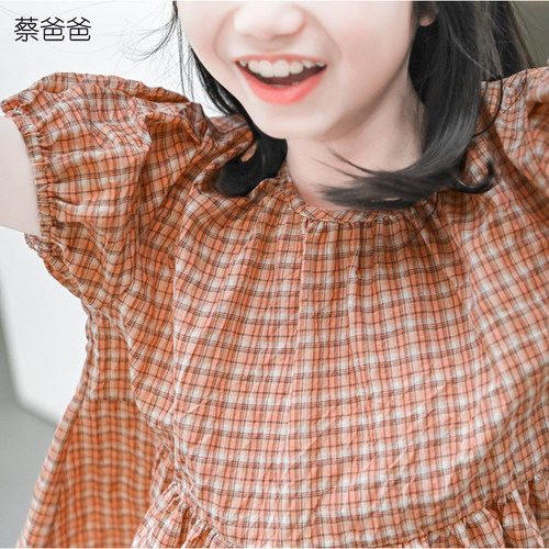 半袖女童夏装韩风独特格子上衣