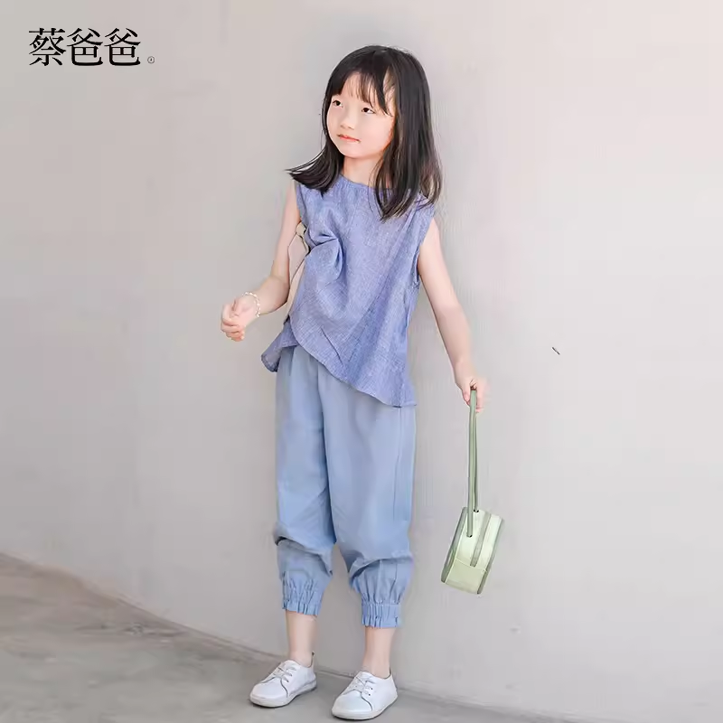 蔡爸爸童装夏季薄款纯棉上衣女小童背心条纹洋气衣服女宝599+067