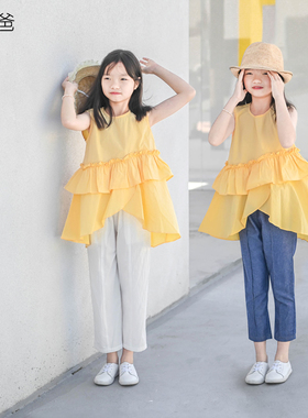 蔡爸爸原创童装 黄色休闲背心上衣 夏装时尚女大童装955+803+839
