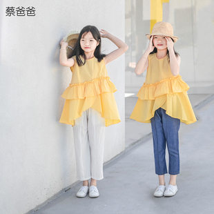 蔡爸爸原创童装 黄色休闲背心上衣 夏装时尚女大童装955+803+839