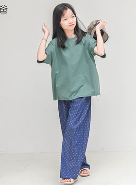 蔡爸爸童装绿色短袖t恤夏装少女上衣下摆收口运动t恤595+820+160