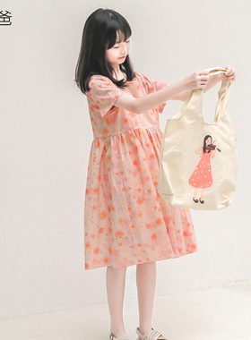 蔡爸爸原创童装2026新夏季盘扣裙子小个子女装粉色碎花连衣裙231
