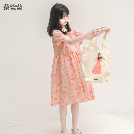 蔡爸爸原创童装2026新夏季盘扣裙子小个子女装粉色碎花连衣裙231