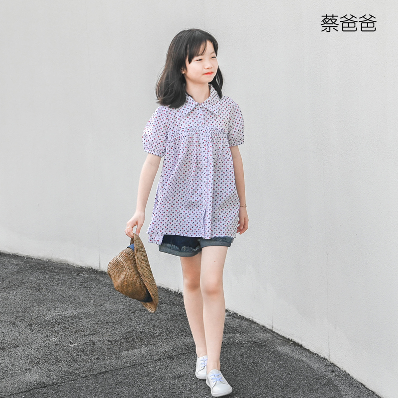 白色上衣夏装女童碎花翻领衬衫