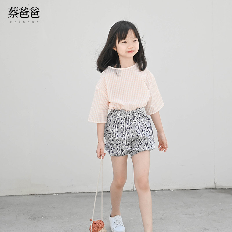 蔡爸爸童装新款文艺女童短裤 纯棉灯笼裤子 洋气儿童夏装387+339