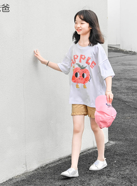 蔡爸爸童装 短袖夏装白色T恤 女童少女棉氨卡通西红柿上衣337+176