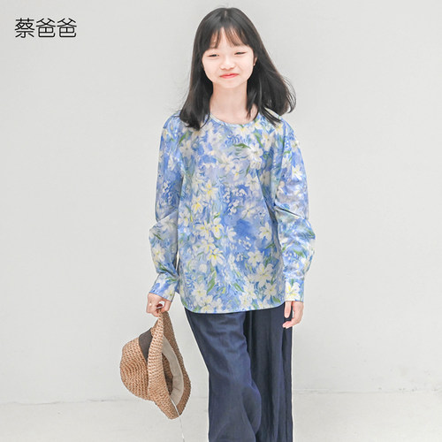 文艺花衬衫秋装女装全棉长袖上衣