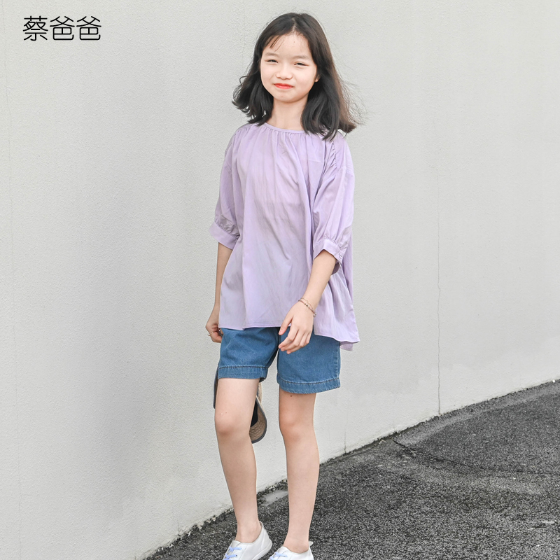 蔡爸爸童装小清新夏装浅紫色上衣
