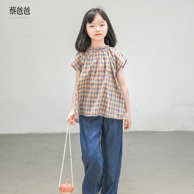 夏款彩色格子短袖女衬衣351+788