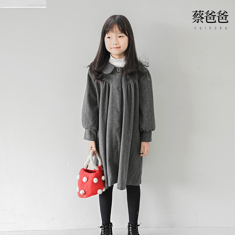 蔡爸爸原创童装 文艺复古裙子秋冬女童条纹连衣裙 好看娃娃裙1211