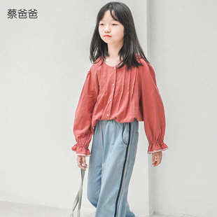 天丝麻上衣文艺秋装 285 砖红长袖 少女122 269 衬衫 蔡爸爸原创童装