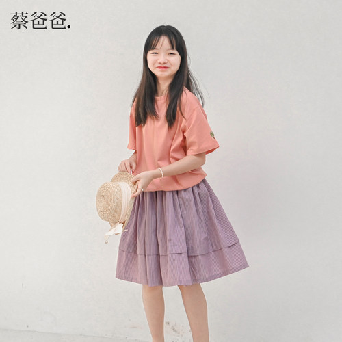 粉色上衣夏装少女大童独特t恤