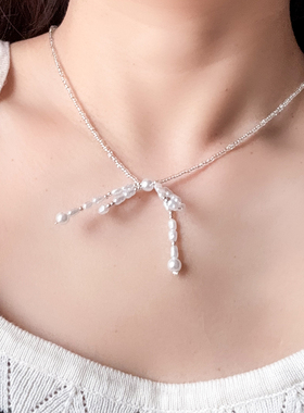 3件包邮 小珍珠蝴蝶结项链锁骨链 精致轻奢百搭法式赫本小香风