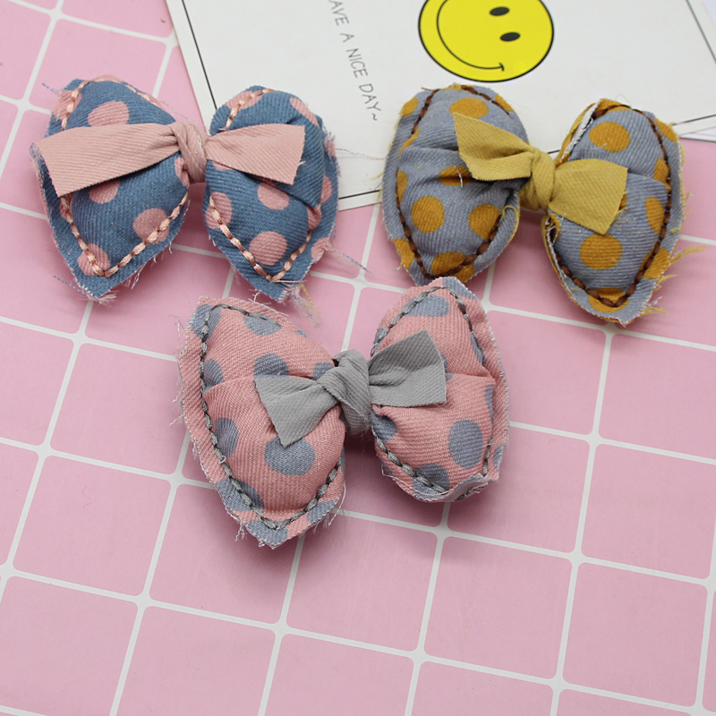 韩版布艺波点布花蝴蝶结饰品配件diy制作材料 儿童发夹发饰品配件