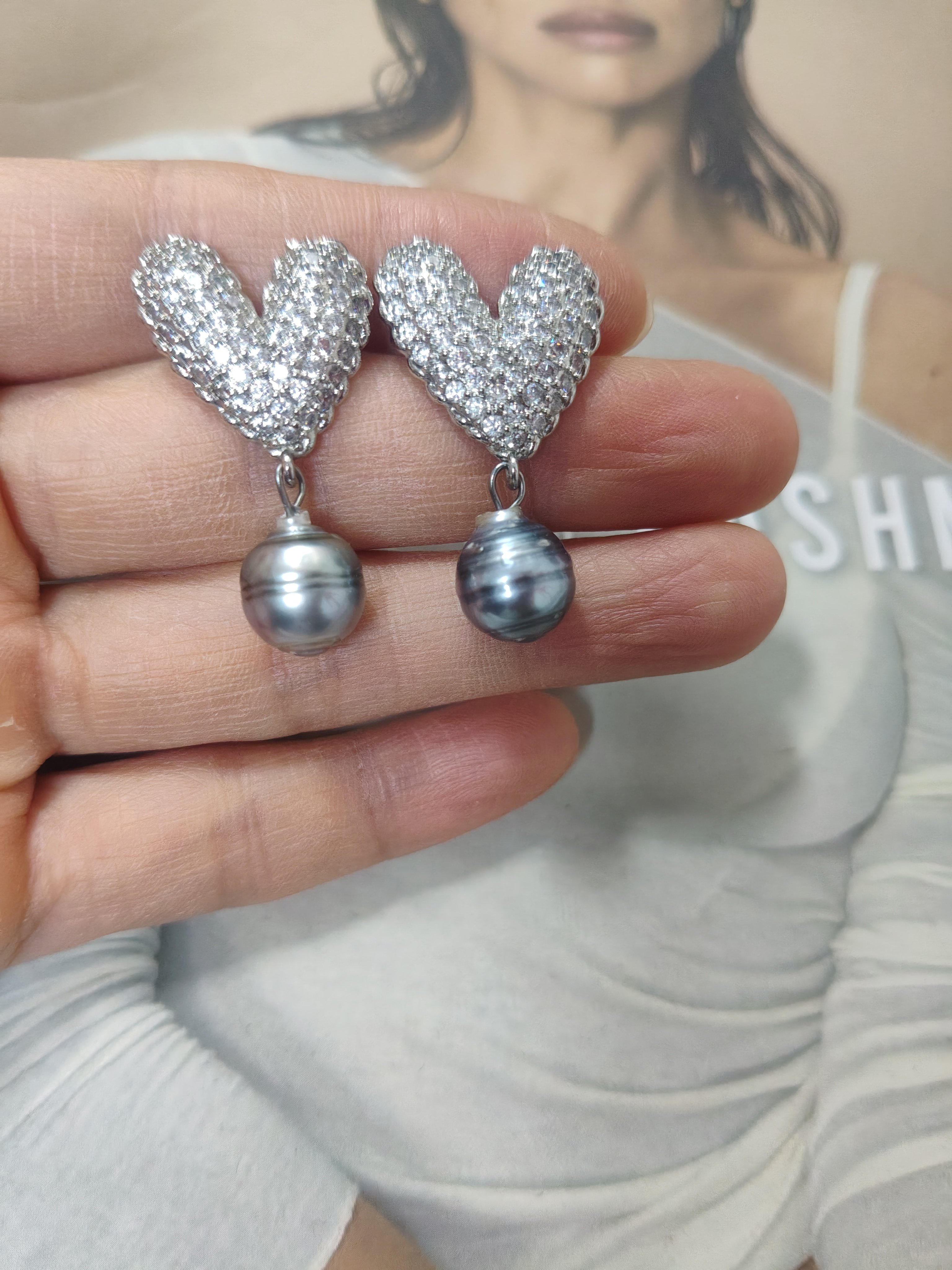 天然海水大溪地巴洛克珍珠耳环银针耳坠大爱心