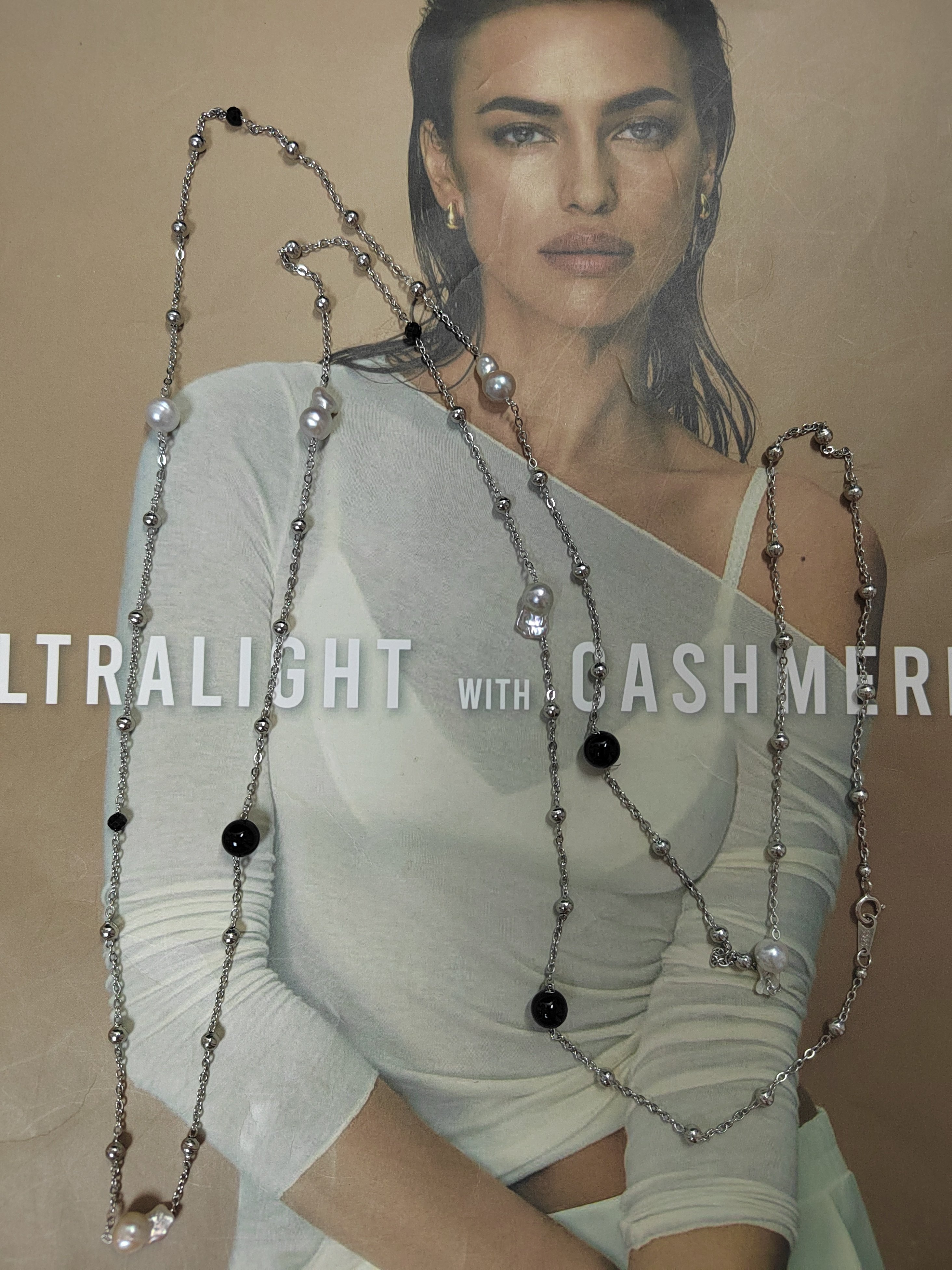 天然海水真多麻巴洛克珍珠项链长链毛衣链钛钢