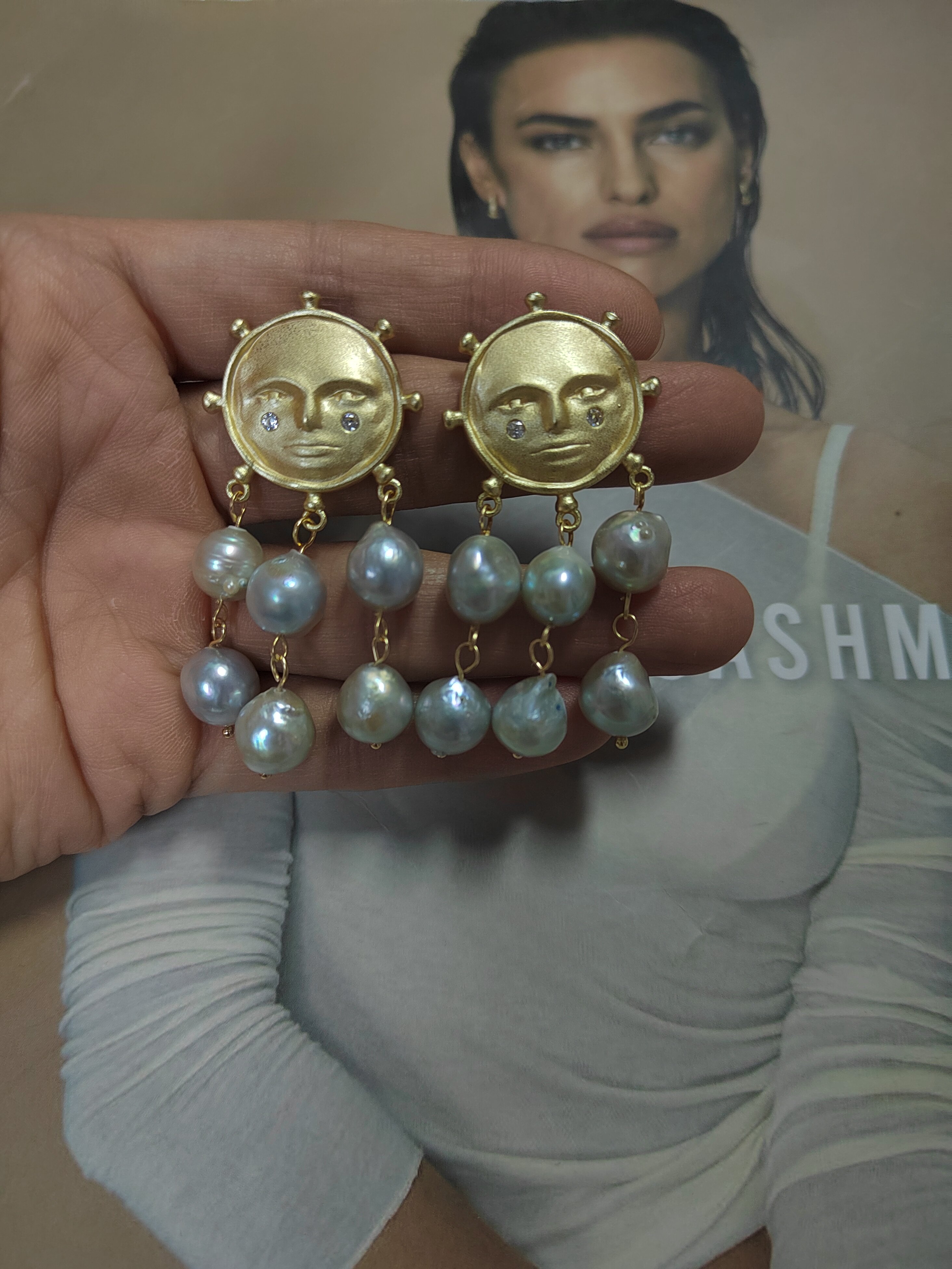 天然海水真多麻巴洛克珍珠耳环太阳耳环银针有瑕疵介意不要拍