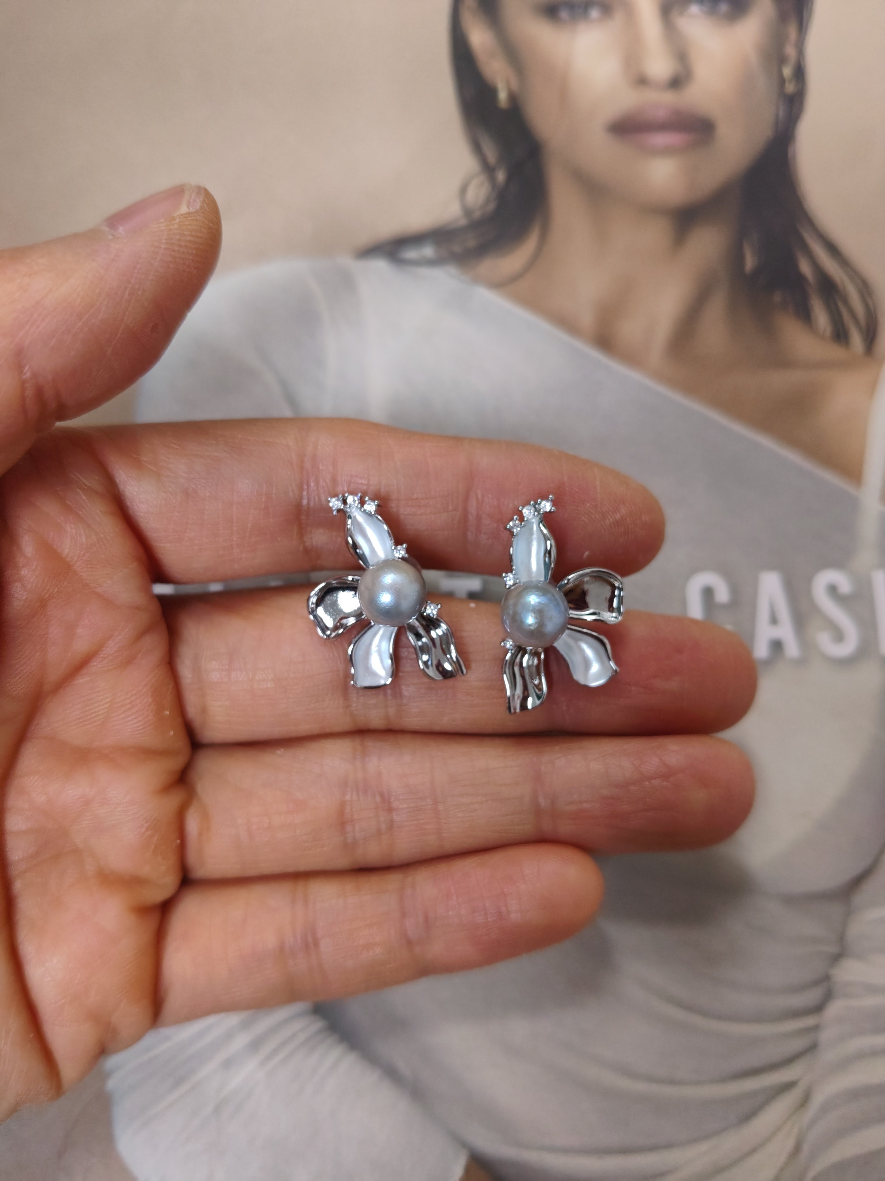 天然海水真多麻珍珠耳钉银针耳钉7-8