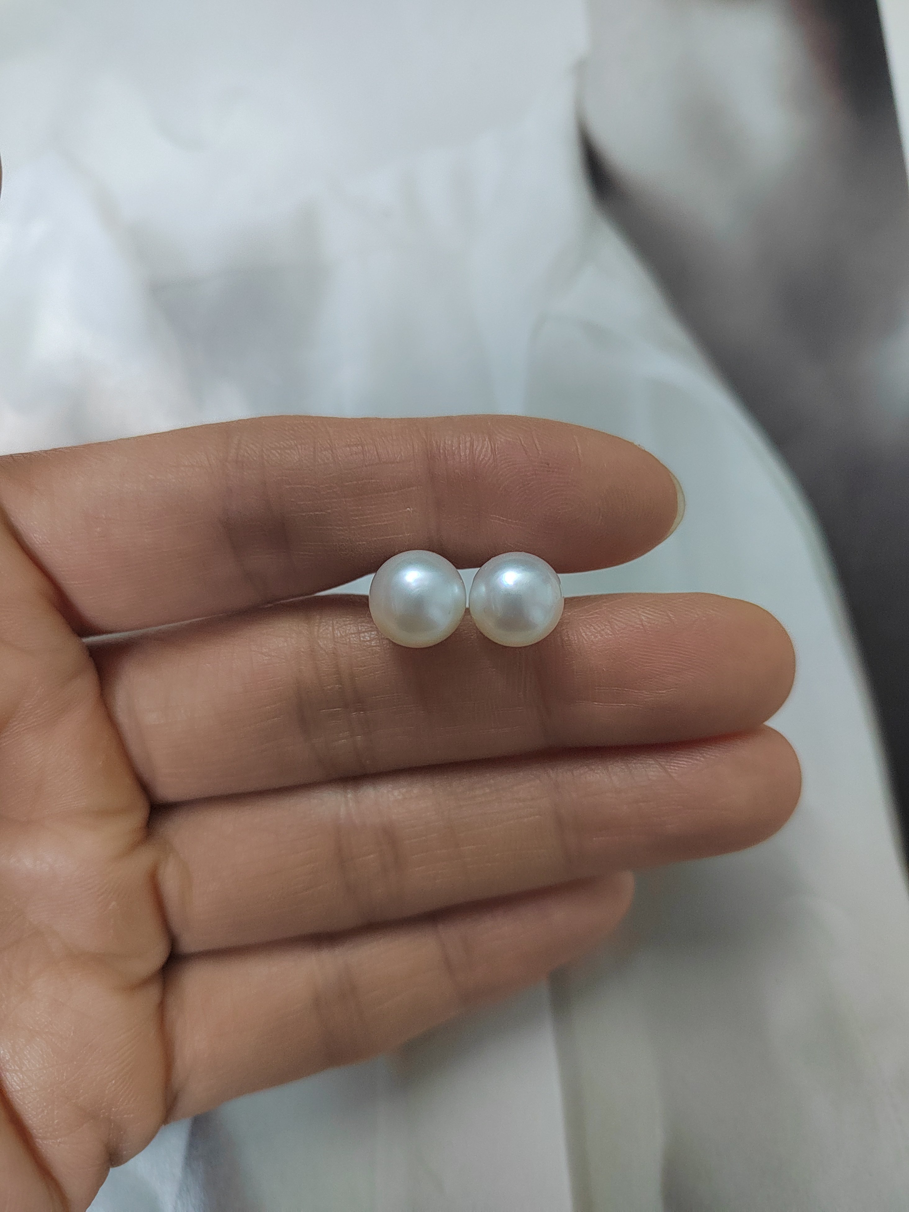 天然海水澳白巴洛克珍珠耳钉纯银素丁