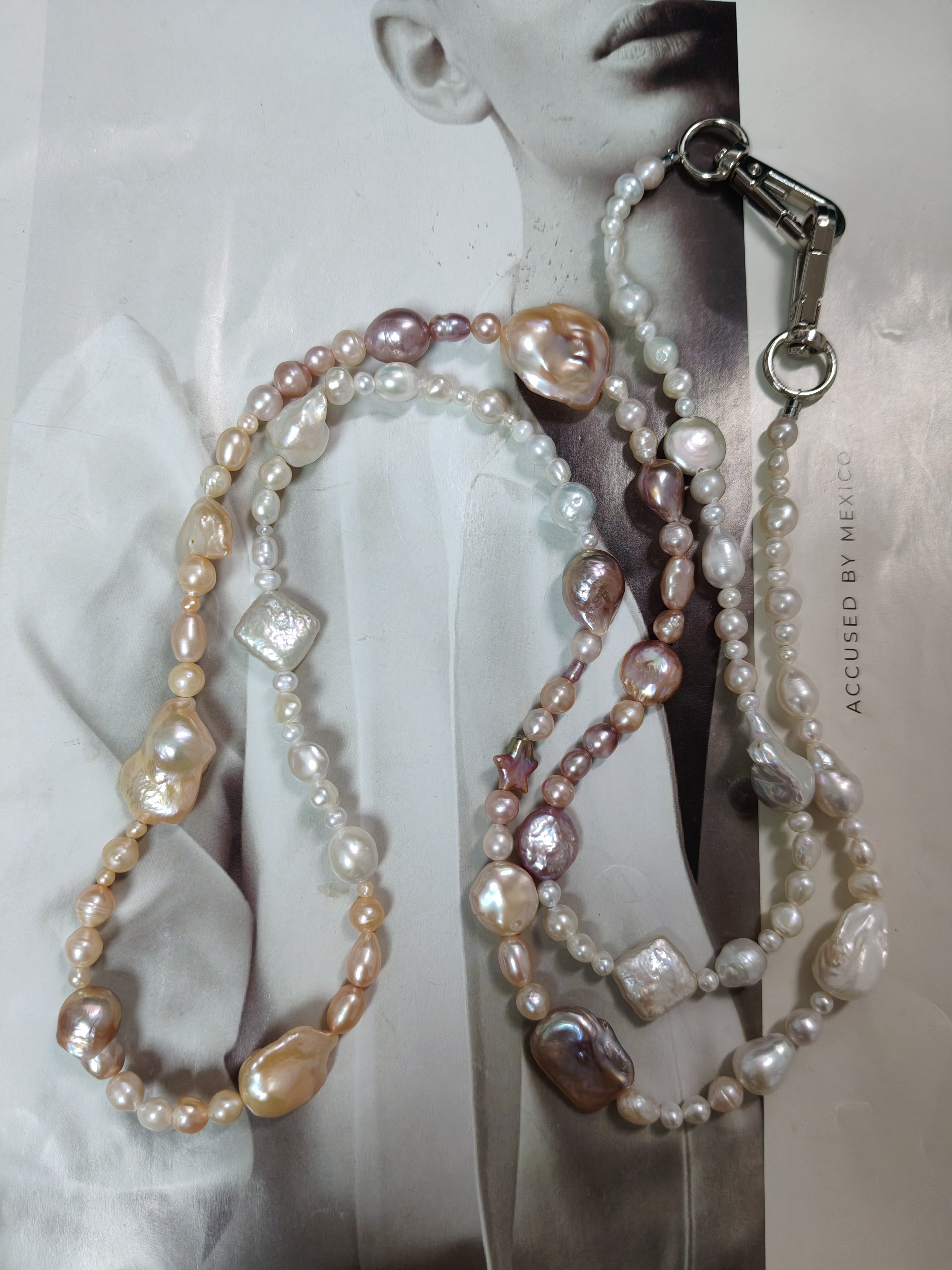 天然淡水巴洛克珍珠包链斜挎链大巴手机链混搭颜色